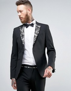 Черный пиджак суперузкого кроя с золотистыми лацканами ASOS - Черный