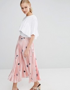 Атласная юбка миди со складками и принтом ASOS - Мульти