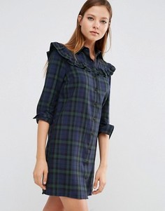 Платье-рубашка в клетку с рюшами ASOS - Мульти