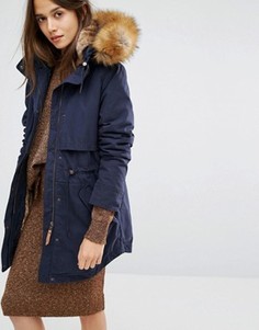 Классическая парка с искусственным мехом на капюшоне Parka London Lara - Темно-синий