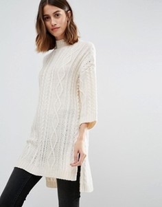 Джемпер вязки косичкой с боковыми разрезами Vero Moda - Белый
