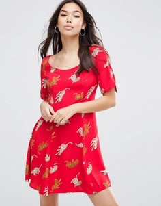 Платье мини с короткими рукавами и принтом леопардов ASOS - Мульти