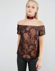 Жаккардовый топ с открытыми плечами и цветочным узором ASOS - Мульти