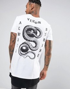 Белая супердлинная футболка с закругленным низом и принтом змеи сзади ASOS - Белый