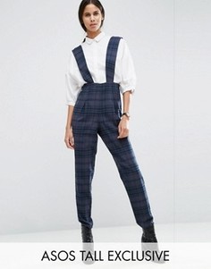 Зауженные брюки в клетку с подтяжками ASOS TALL - Мульти