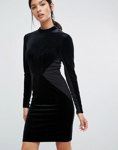 Бархатное облегающее платье с трикотажными вставками Y.A.S Luvy - Черный