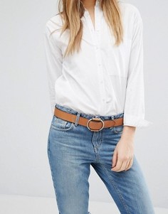 Светло-коричневый кожаный ремень Pieces - Рыжий