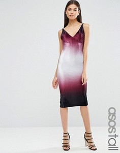 Бархатное облегающее платье миди с эффектом омбре ASOS TALL NIGHT - Мульти