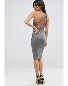 Платье миди на одно плечо с блестками ASOS - Серебряный