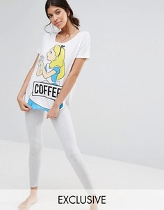 Пижама с принтом диснеевской Алисы и надписью Coffee Missimo - Серый