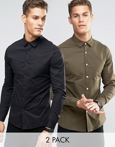 2 рубашки скинни (черная и хаки) ASOS - СКИДКА - Мульти