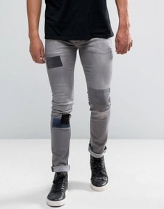 Зауженные стретчевые джинсы с заплатками Religion - Серый