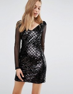 Цельнокройное платье с сетчатыми рукавами и пайетками Vila - Черный