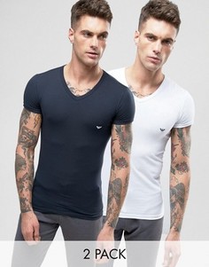 2 облегающие футболки стретч с V‑образным вырезом Emporio Armani - Мульти