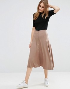 Расклешенная юбка миди с кнопками ASOS - Коричневый