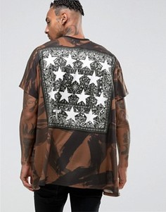 Зеленая oversize-футболка с камуфляжным принтом и нашивкой сзади ASOS - Зеленый