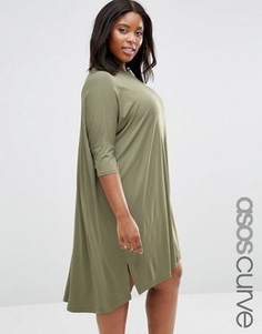 Свободное платье-футболка с закругленным низом ASOS CURVE - Зеленый