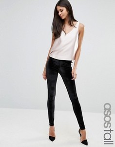 Бархатные леггинсы с узким эластичным поясом ASOS TALL - Черный