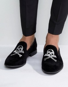 Черные лоферы из искусственной замши с черепом и костями ASOS - Черный