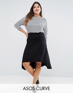 Расклешенная юбка миди с асимметричной кромкой ASOS CURVE - Черный