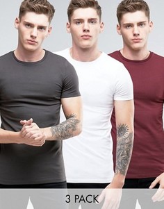 3 длинных обтягивающих футболки (белая, черная, красная) ASOS - Мульти