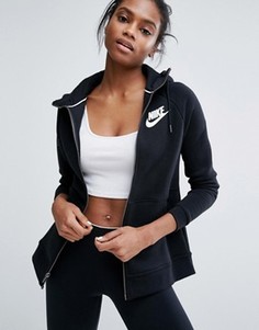 Черный худи на молнии с большим логотипом Nike - Черный