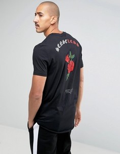Супердлинная футболка с розами и закругленным низом ASOS - Черный