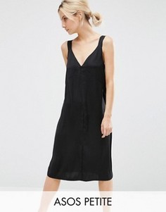 Атласное платье-комбинация с узлом ASOS PETITE - Черный