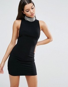 Платье мини с декоративной отделкой на воротнике ASOS - Черный