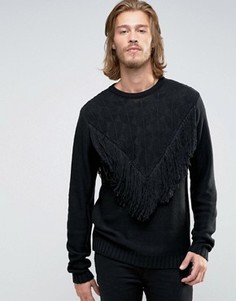 Вязаный джемпер с бахромой ASOS - Черный