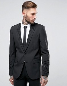 Черный блейзер скинни с отделкой камнями ASOS - Черный