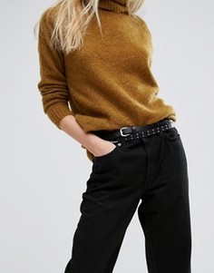 Узкий ремень с заклепками Pieces - Черный