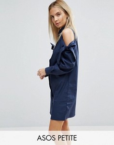 Хлопковое платье-рубашка с вырезами и завязками на плечах ASOS PETITE - Темно-синий