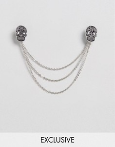 Уголки для воротника в виде черепа с цепочками Noose & Monkey - Серебряный