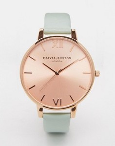 Большие часы с циферблатом цвета розового золота и бледно-зеленым ремешком Olivia Burton - Золотой