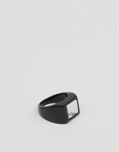 Черное кольцо‑печатка с камнем в мраморном стиле ASOS - Черный