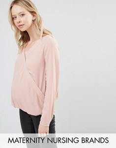 Тканая блузка для беременных и кормящих с запахом и длинными рукавами Mamalicious Nursing - Розовый Mama.Licious