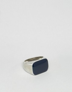 Кольцо-печатка с синей эмалью ASOS - Серебряный