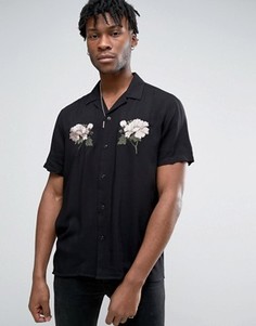 Рубашка из вискозы стандартного кроя с вышивкой розы ASOS - Черный