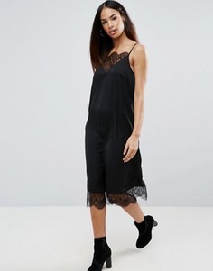 Платье-комбинация миди с кружевными вставками ASOS - Черный