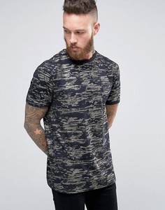 Удлиненная футболка с золотистым узором ASOS - Темно-синий