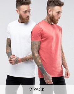2 длинных футболки (белая, красная) ASOS - СКИДКА - Мульти