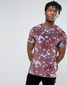 Бархатная футболка премиум-класса с цветочным принтом ASOS - Красный
