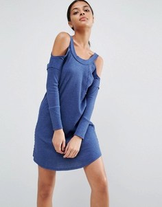 Платье в рубчик с открытыми плечами ASOS - Темно-синий