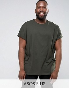Зеленая футболка с отворотами на рукавах ASOS PLUS - Зеленый