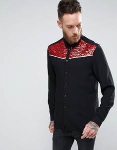 Рубашка классического кроя с отделкой пайетками в стиле вестерн ASOS - Черный