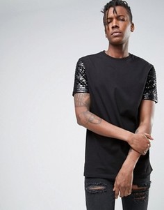 Длинная футболка с пайетками на рукавах ASOS - Белый