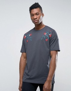 Oversize-футболка с вышитой змеей и розами на плечах ASOS - Серый
