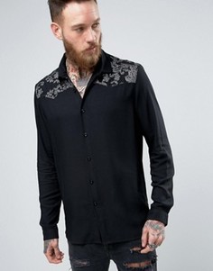 Рубашка стандартного кроя с вышивкой металлик на кокетке ASOS - Черный