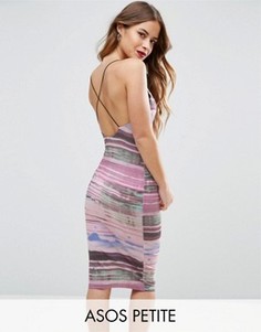 Платье миди в полоску с мраморным эффектом ASOS PETITE - Мульти